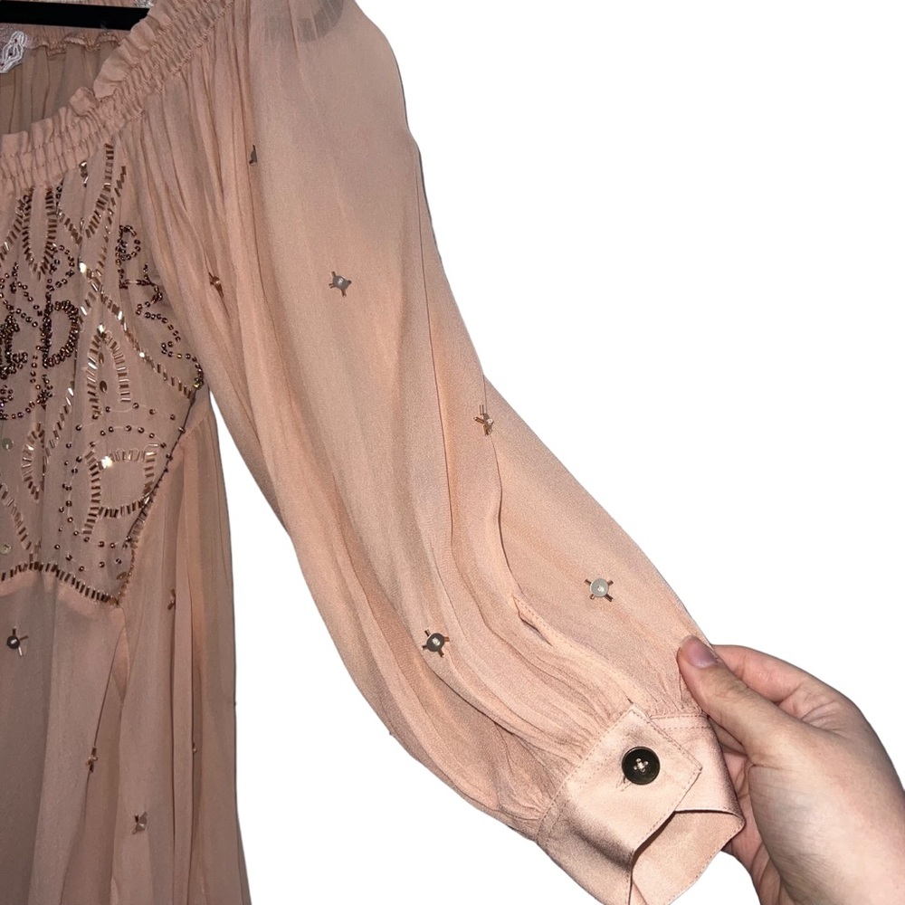 NEW NWT Free People Off The Shoulder Embellished Moon Gleam Dress Rose Smoke - Picture 5 of 10